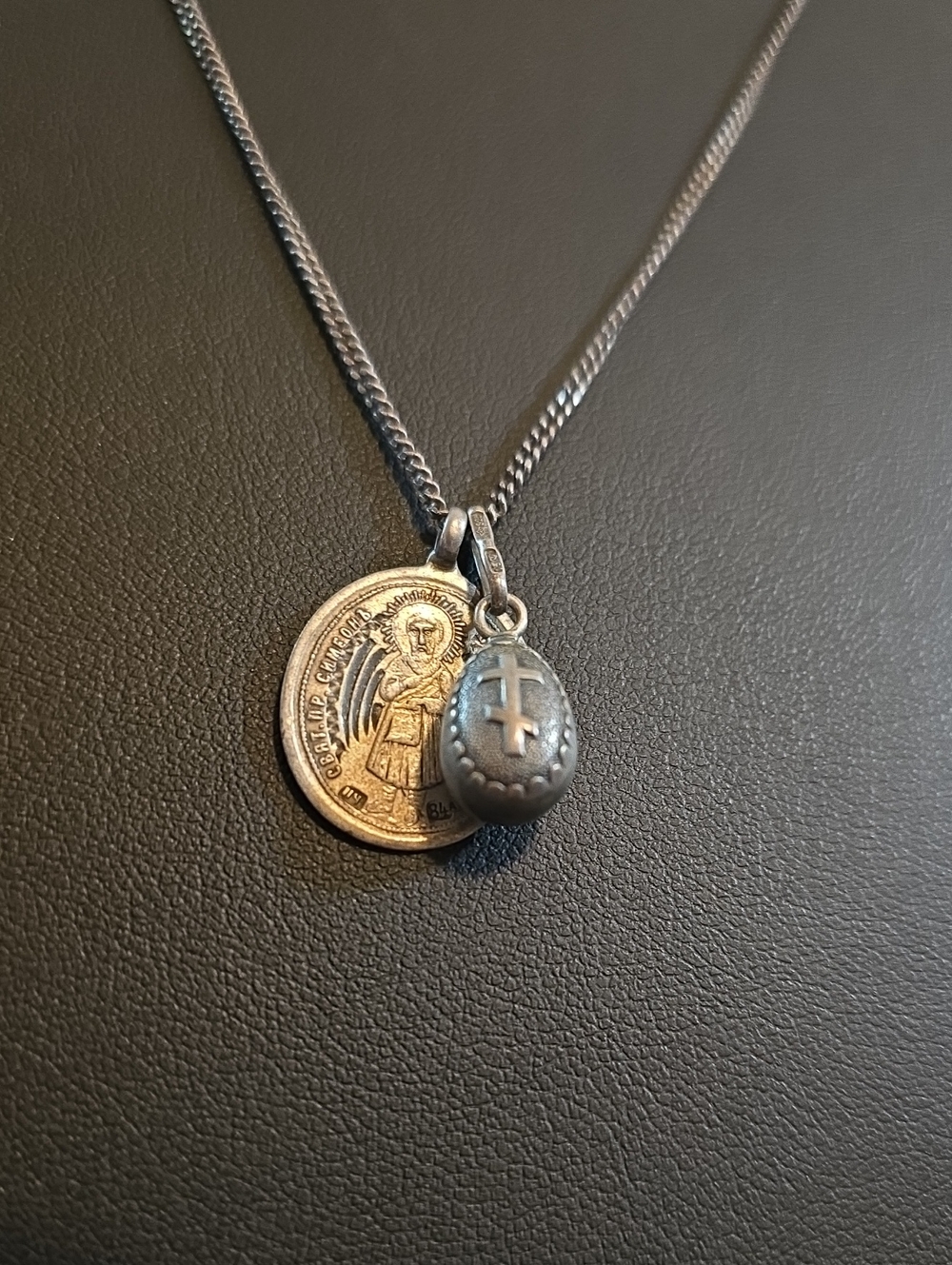 Silver Religious Medal Necklace - Double Charm